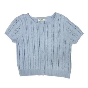 Arizona Jean Co Cable Knit Short Sleeve Cardigan Light Blue